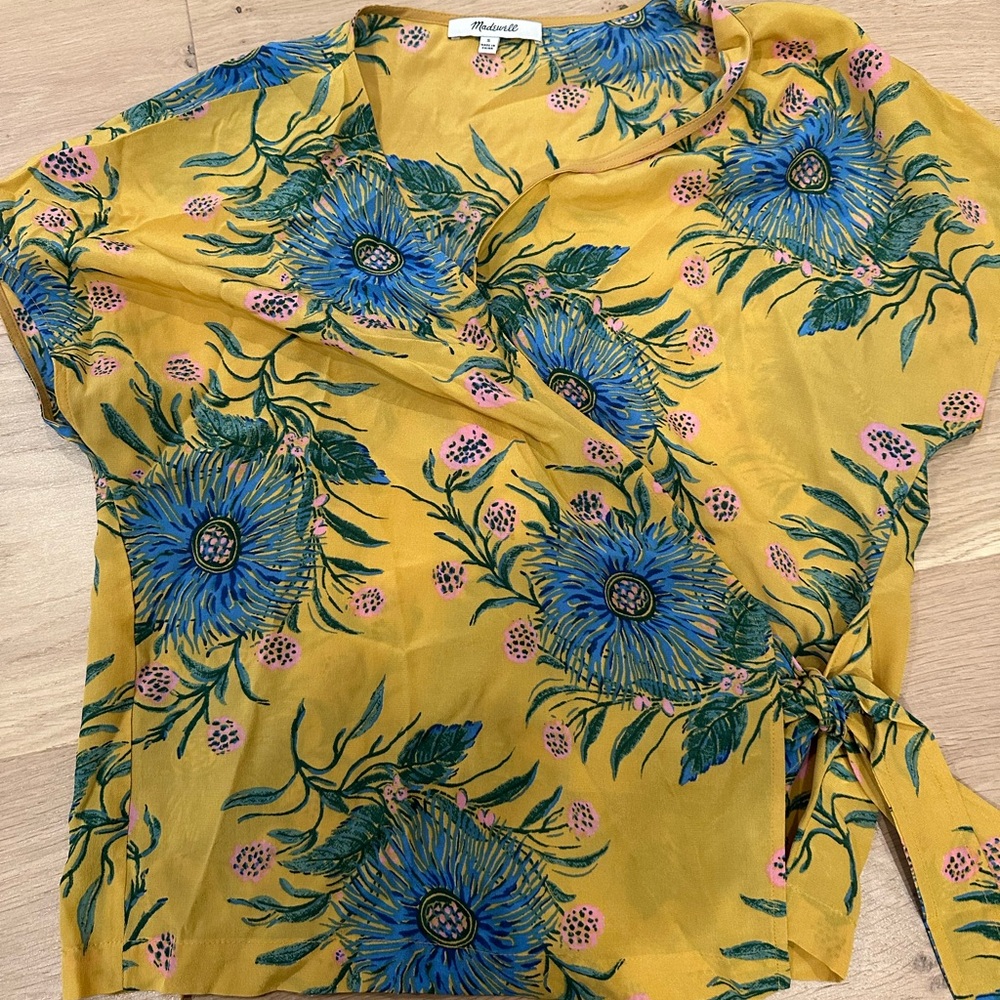 Anthropologie Yellow Floral Wrap Top